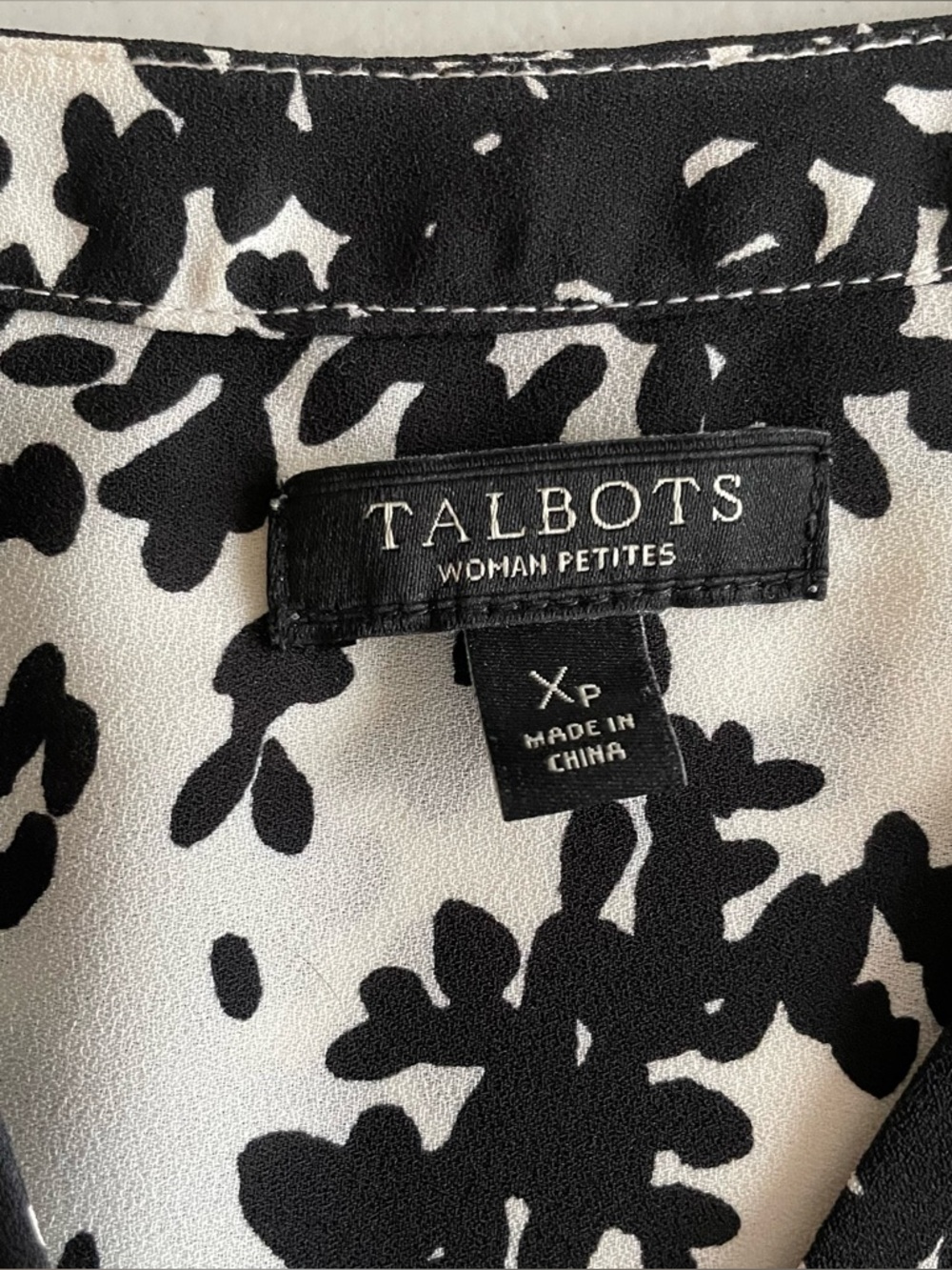 Talbots Black & White Tie-Hem Button Front Blouse NWOT, XP /XLP - Picture 7 of 9